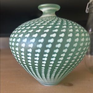 Vintage Kosta Boda Green and White Vase